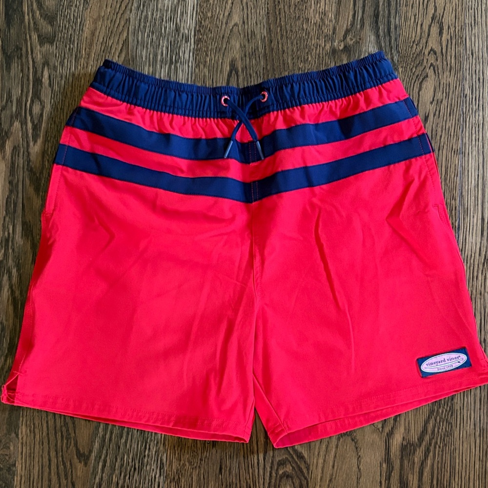 Vineyard Vines Kids Swim Trunks in Red and Navy